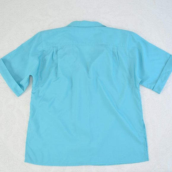 Vintage 90’s Ariella Aqua Blue Lightweight Button Up Short Sleeve Shoulder Pad B - Picture 10 of 12